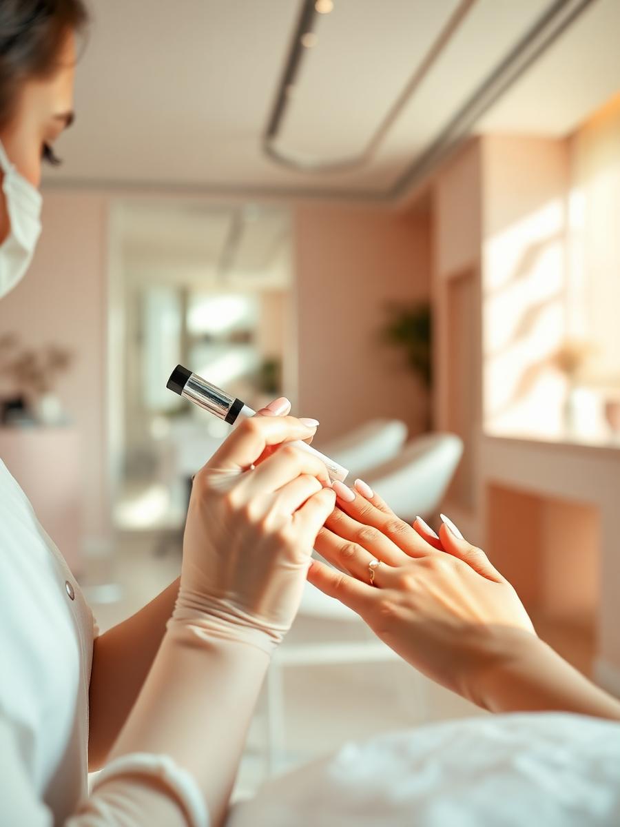 Technician applying polish in the Wi Nail studio
